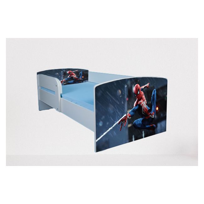 Pat pentru copii 2-8 ani Spiderman 6, Cu Protectie si saltea de 140x70 Cm Ptv4806