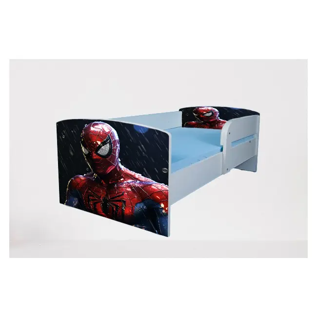 Pat pentru baieti 2-12 ani Spiderman 7, Cu Protectie si saltea de 160x80 Cm Ptv4823