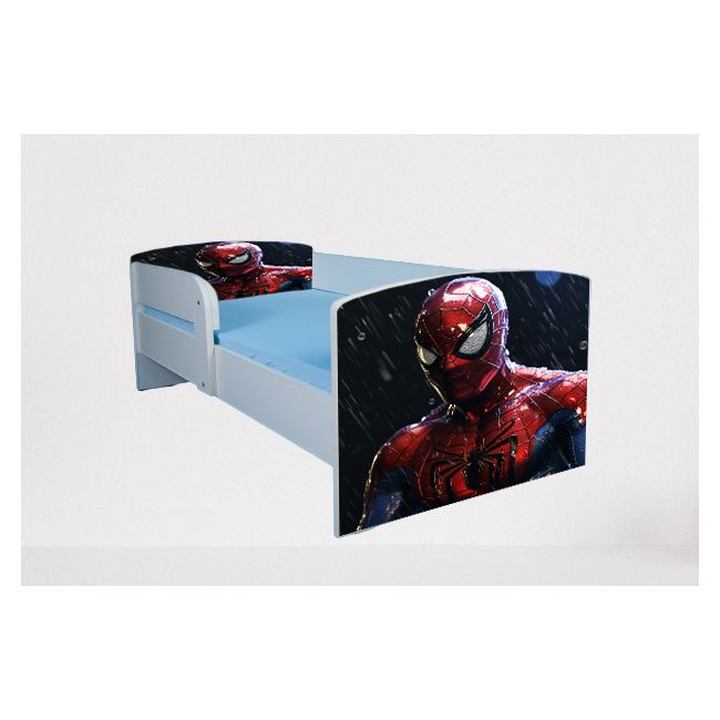 Pat pentru copii 2-16 ani Spiderman 7, Cu Protectie si saltea de 180x80 Cm inclusa Ptv4826