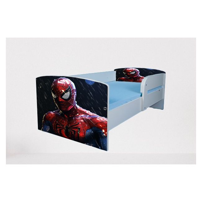 Pat pentru copii 2-16 ani Spiderman 7, Cu Protectie si saltea de 180x80 Cm inclusa Ptv4826