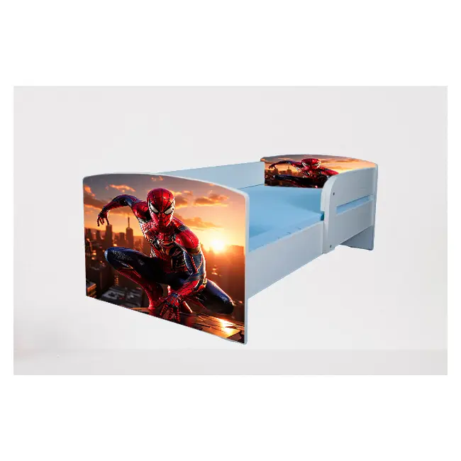 Pat pentru baieti 2-12 ani Spiderman 9, Cu Protectie si saltea de 160x80 Cm inclusa Ptv4851