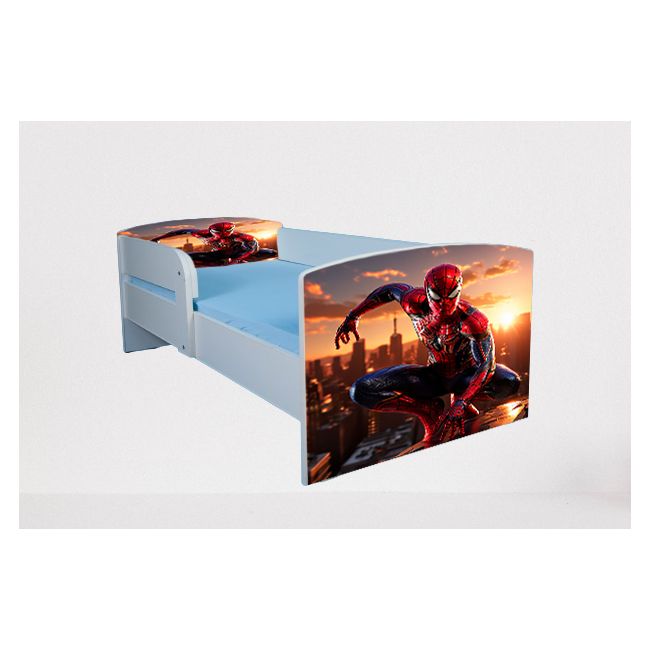 Pat pentru baieti 2-16 ani Spiderman 9, Cu Protectie si saltea de 180x80 Cm Ptv4854