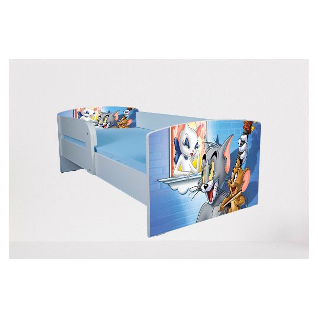 Pat pentru copii 2-12 ani Tom & Jerry 2, Cu Protectie si saltea inclusa de 160x80 Cm Ptv4865