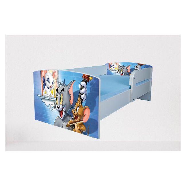 Pat pentru copii 2-12 ani Tom & Jerry 2, Cu Protectie si saltea inclusa de 160x80 Cm Ptv4865