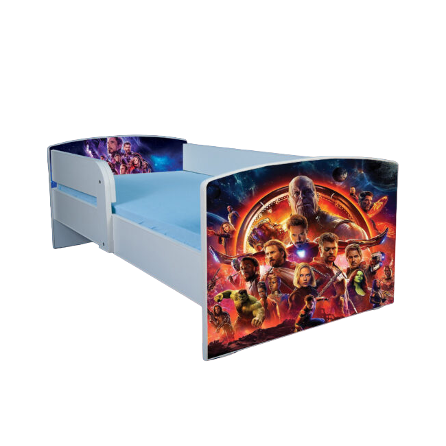 Patut baieti 2-8 ani Eroi Avengers, Cu Protectie si saltea de 140x70 Cm Ptv3776