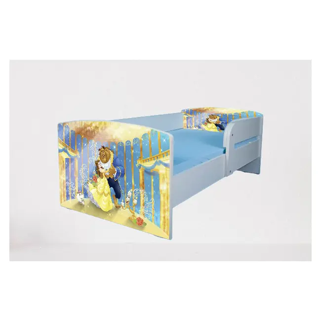 Pat pentru fete 2-12 ani Frumoasa Si Bestia, Cu Protectie si saltea de 160x80 Cm Ptv3966