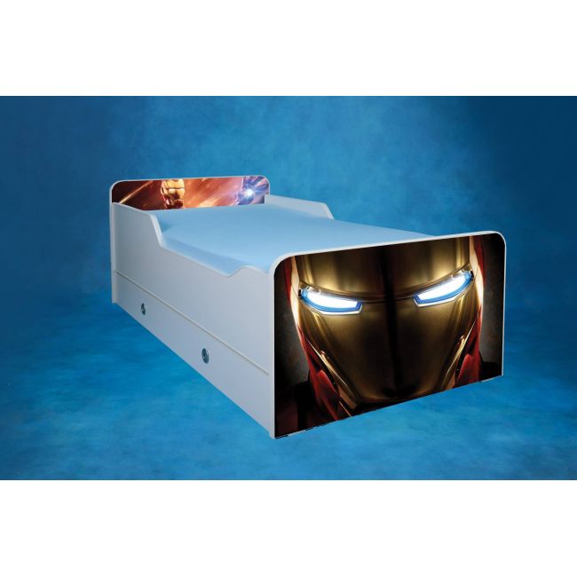 Pat baieti 2-12 ani Iron Man, cu saltea de 160x80 Cm inclusa Ptv3491