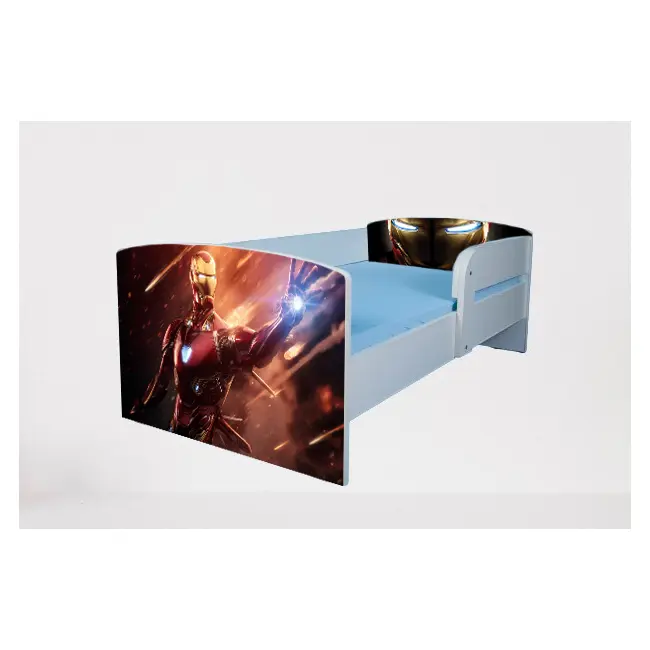 Pat pentru baieti 2-16 ani Iron Man, Cu Protectie si saltea inclusa de 180x80 Cm Ptv3734
