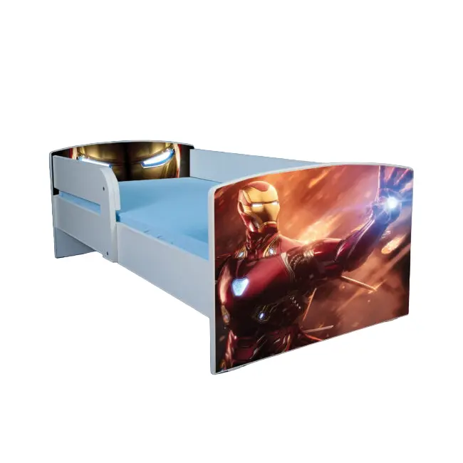 Pat pentru baieti 2-16 ani Iron Man, Cu Protectie si saltea inclusa de 180x80 Cm Ptv3734