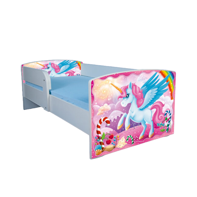 Pat pentru fetite 2-8 ani Little Poney, Cu Protectie si saltea de 140x70 Cm Ptv4063