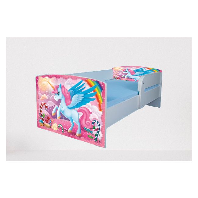 Pat pentru fete 2-12 ani Little Poney, Cu Protectie si saltea de 160x80 Cm inclusa Ptv4066