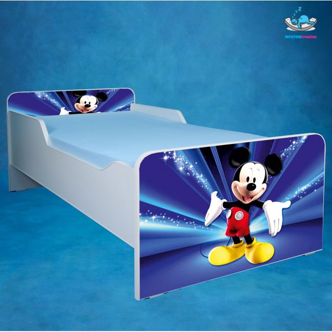 Pat pentru baieti 2-12 ani Mickey, cu saltea de 160x80 Cm inclusa Ptv3672