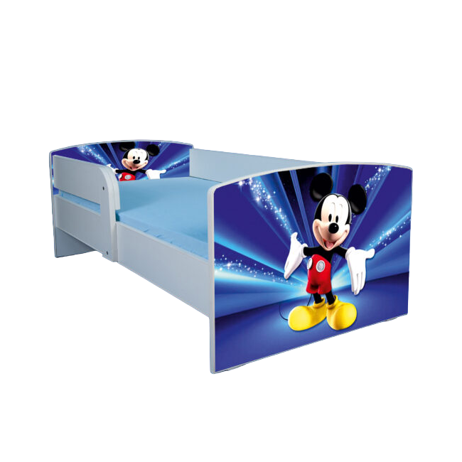 Pat pentru baieti 2-16 ani Mickey, Cu Protectie si saltea inclusa de 180x80 Cm Ptv4036