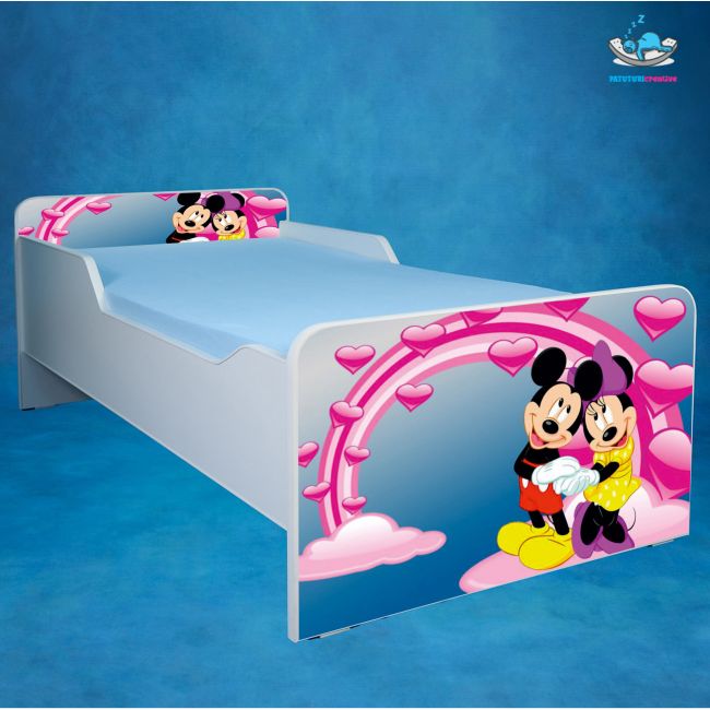 Pat Pentru Fete 2-16 Ani Mickey Si Minnie Cu Saltea 180x80 Cm Ptv3658
