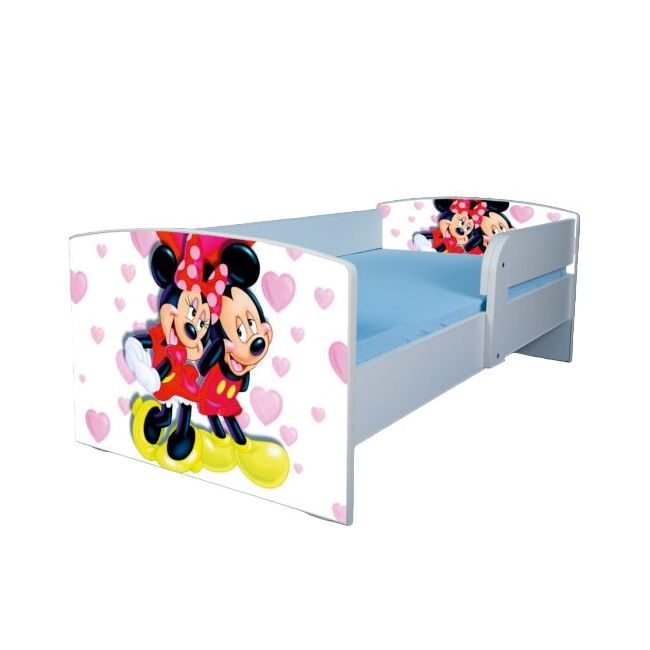 Pat Pentru Fetite 2-8 Ani Mickey Si Minnie, Cu Protectie Si Saltea SafeNest 140x70 Cm Inclusa Ptv4007