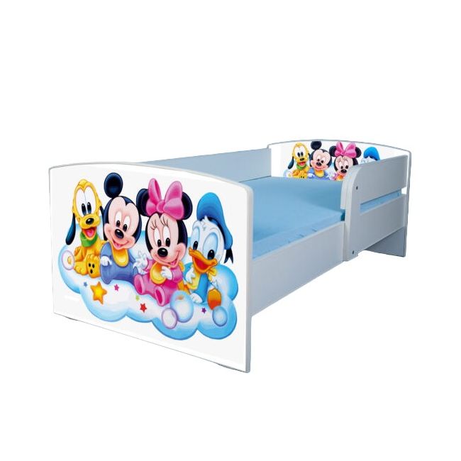 Pat copii 2-16 ani Mickey Si Prietenii, Cu Protectie si saltea de 180x80 Cm Ptv4002