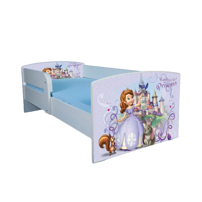 Pat pentru fetite 2-8 ani Printesa Sofia, Cu Protectie si saltea de 140x70 Cm Ptv3921