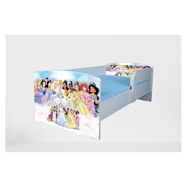 Pat pentru copii 2-12 ani Printesele Disney, Cu Protectie si saltea inclusa de 160x80 Cm Ptv3988