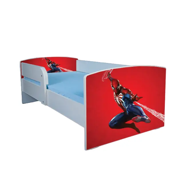Pat pentru baieti 2-16 ani Spiderman 1, Cu Protectie si saltea de 180x80 Cm Ptv3839