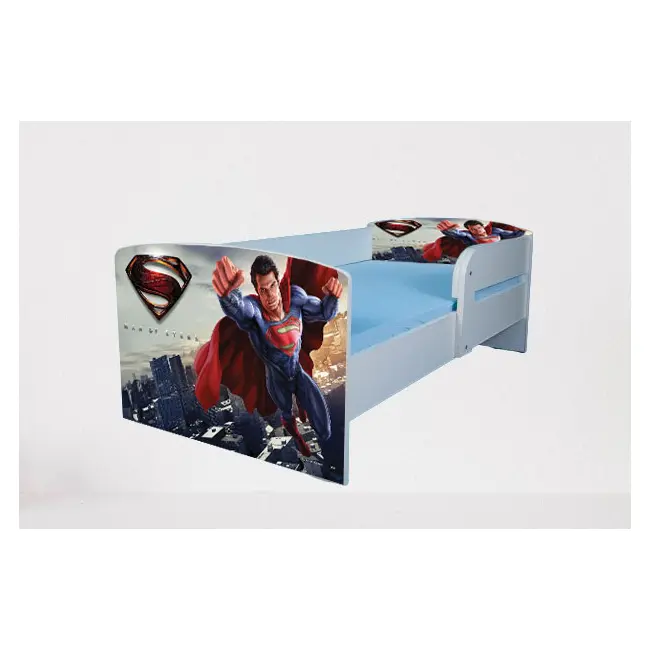 Pat pentru baieti 2-8 ani Superman, Cu Protectie si saltea de 140x70 Cm Ptv3855