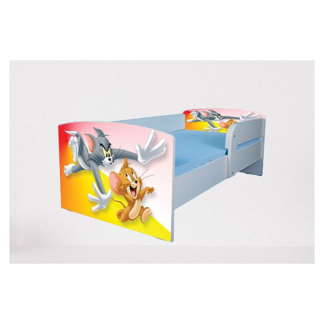 Patut pentru copii 2-8 ani Tom & Jerry, Cu Protectie si saltea de 140x70 Cm inclusa Ptv3879