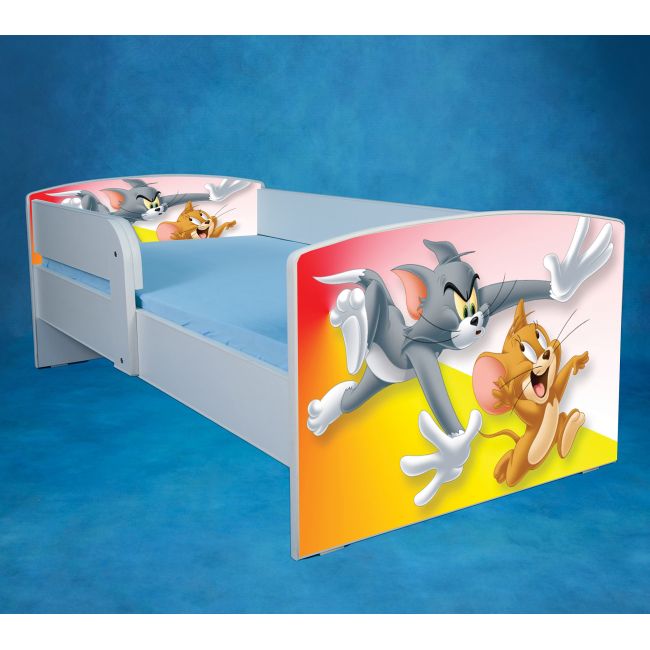Pat pentru copii 2-12 ani Tom & Jerry, Cu Protectie si saltea de 160x80 Cm Ptv3883