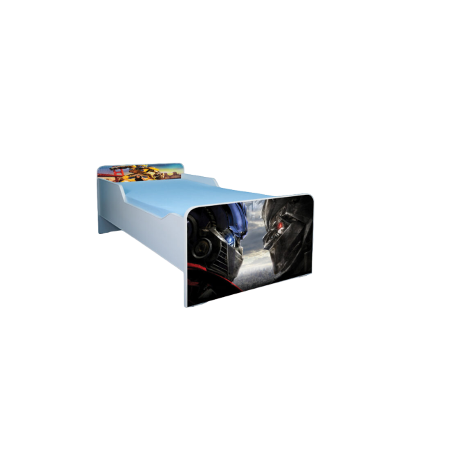 Pat pentru baieti 2-8 ani Transformers, model cu saltea de 140x70 Cm Ptv3617