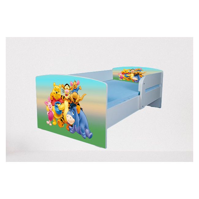 Pat pentru copii 2-8 ani Winnie The Pooh, Cu Protectie si saltea de 140x70 Cm Ptv4052