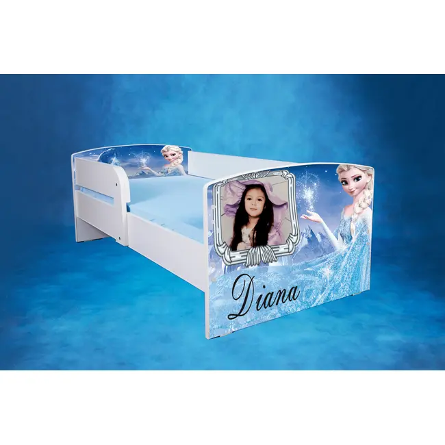 Pat fete 2-16 ani Personalizat Elsa, Cu Protectie si saltea de 180x80 Cm Ptv4268