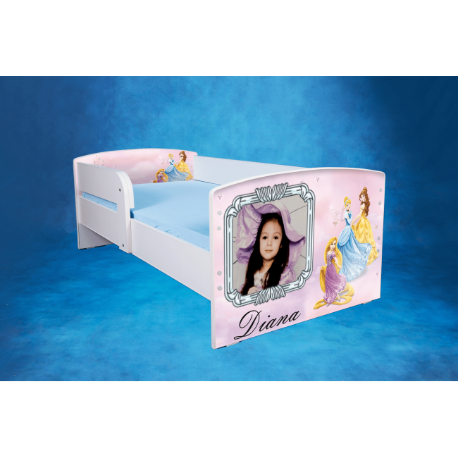 Pat fete 2-16 ani Personalizat Printesele Disney, Cu Protectie si saltea de 180x80 Cm Ptv4360
