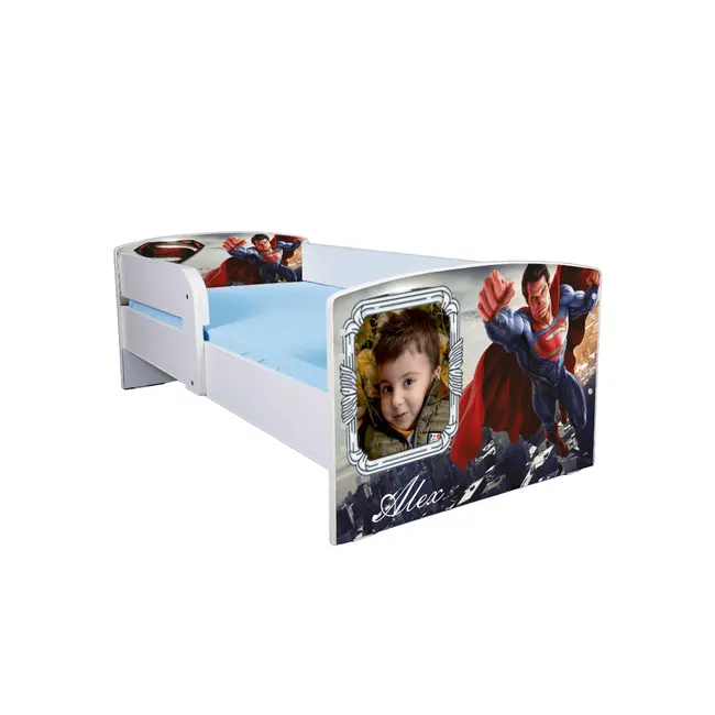 Pat baieti 2-12 ani Personalizat Superman, Cu Protectie si saltea 160x80 Cm inclusa Ptv4310