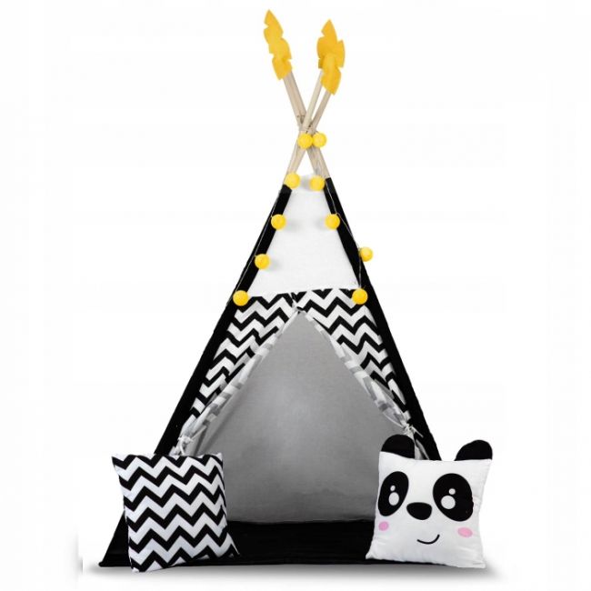 Cort de joaca pentru copii cu ghirlanda, lumini si 2 pernite nukido 120 x 120 x 160 cm - panda edeedi740025