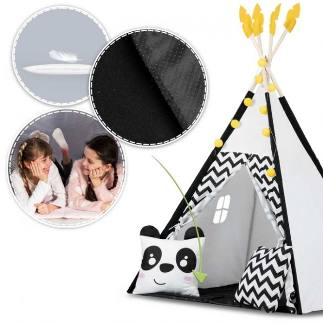 Cort de joaca pentru copii cu ghirlanda, lumini si 2 pernite nukido 120 x 120 x 160 cm - panda edeedi740025