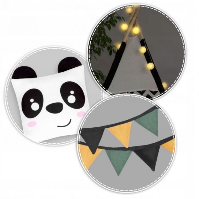 Cort de joaca pentru copii cu ghirlanda, lumini si 2 pernite nukido 120 x 120 x 160 cm - panda edeedi740025