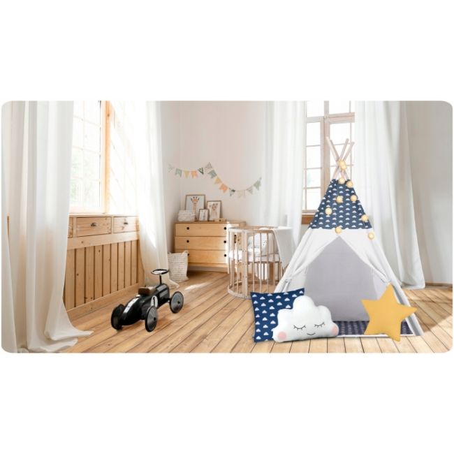 Cort de joaca pentru copii cu lumini si 3 pernite nukido 120 x 120 x 165 cm - bleumarin edeedi740424