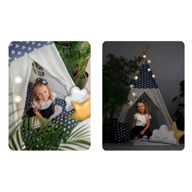 Cort de joaca pentru copii cu lumini si 3 pernite nukido 120 x 120 x 165 cm - bleumarin edeedi740424