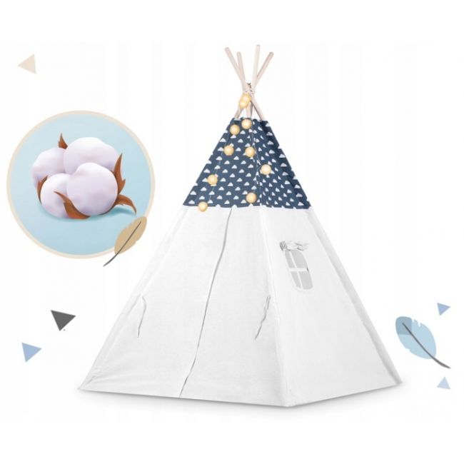 Cort de joaca pentru copii cu lumini si 3 pernite nukido 120 x 120 x 165 cm - bleumarin edeedi740424