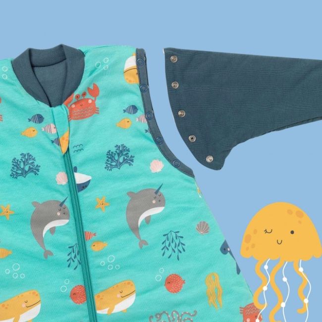 Sac de dormit cu picioruse si maneca lunga detasabila Under the Sea 110 cm + manseta 2.5 Tog BBXCJ794-25FSN