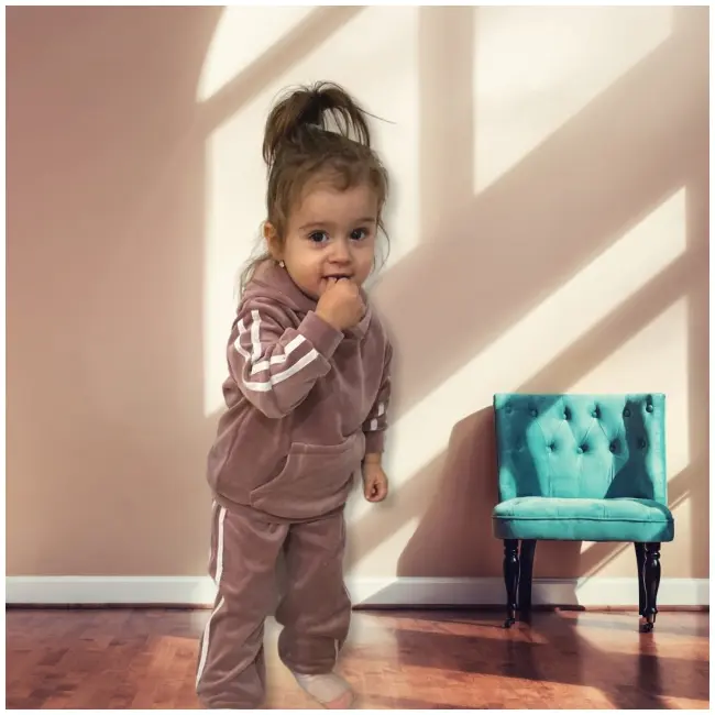 Trening roz pudra din catifea pentru fetite trc2