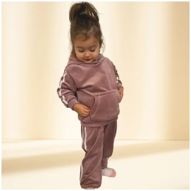 Trening roz pudra din catifea pentru fetite trc2