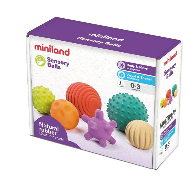 Set 6 mingi senzoriale din cauciuc natural eco pentru bebelusi ml97314