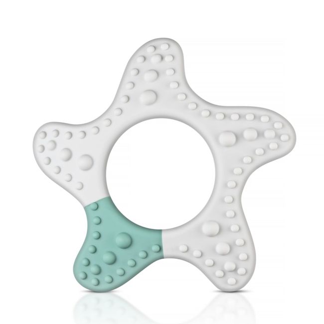Inel de dentitie Star pentru bebelusi, din silicon, pentru masaj si calmare, 3+ luni, Reer 79233