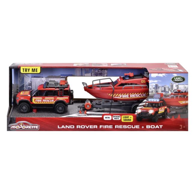 MAJORETTE SET MASINA DE POMPIERI LAND ROVER SI BARCA DE SALVARE VIV213716001038