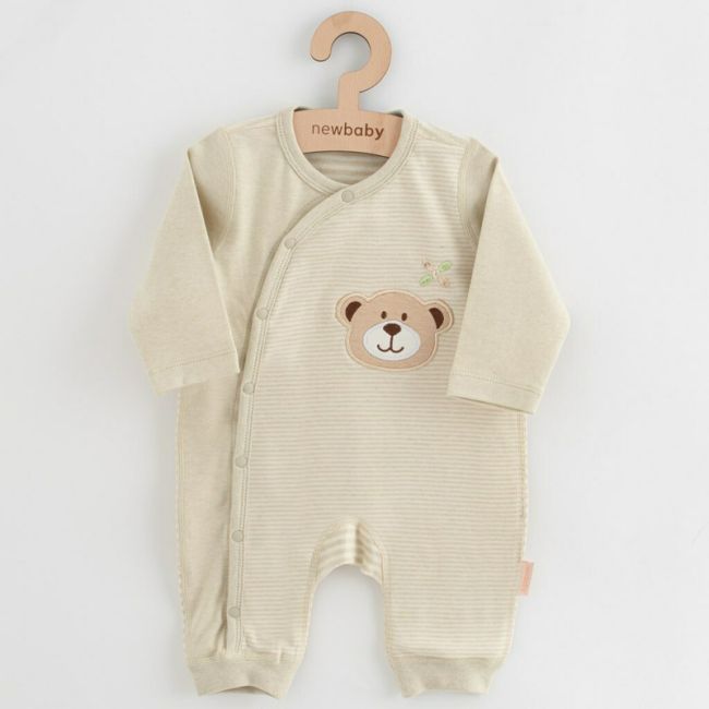 Set cadou 5 piese, New Baby, Din bumbac organic, salopeta, baveta, paturica cu gluga, jucarie, Marime 0 - 3 luni, Beige BYN50140