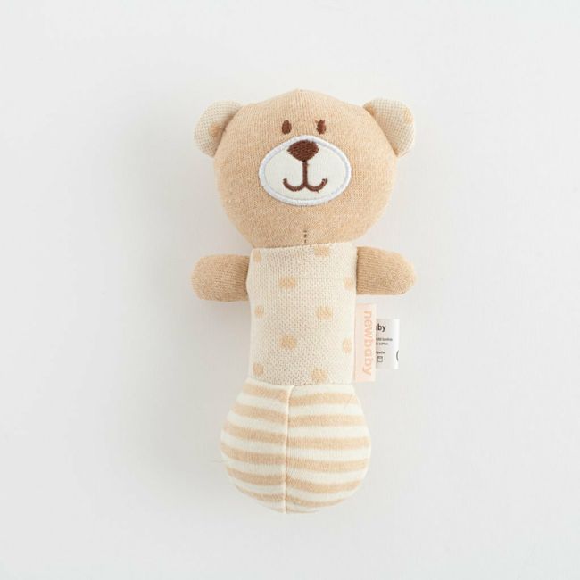 Set cadou 5 piese, New Baby, Din bumbac organic, salopeta, baveta, paturica cu gluga, jucarie, Marime 0 - 3 luni, Beige BYN50140