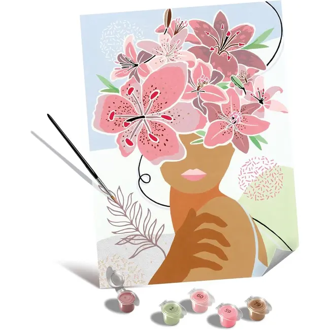 Ravensburger - Pictura pe numere Tablou Canvas femeie cu flori in cap ARTRVSPBN23908