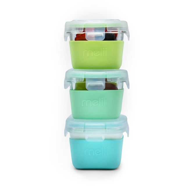 SET 3 RECIPIENTE STICLA 3 160ML CU HUSA ANTIDERAPANTA SILICON MELII BLUE MINT LIME VIVML16951