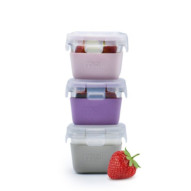 SET 3 RECIPIENTE STICLA 3 160ML CU HUSA ANTIDERAPANTA SILICON MELII ROZ MOV GRI VIVML16950
