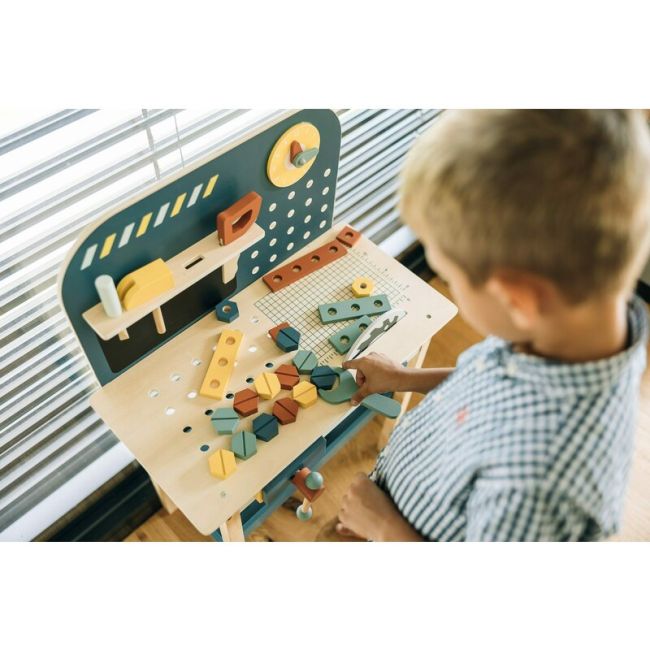 Banc de lucru, Free2Play, My first wooden Work Bench, Cu diverse unelte si accesorii, Pliabil, 55 x 28,5 x 85 cm, 36 luni+, Multicolor BYN85154