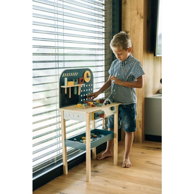 Banc de lucru, Free2Play, My first wooden Work Bench, Cu diverse unelte si accesorii, Pliabil, 55 x 28,5 x 85 cm, 36 luni+, Multicolor BYN85154